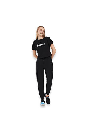 Skechers S241212 Graphic W Sleeve Siyah Kadın T-Shirt