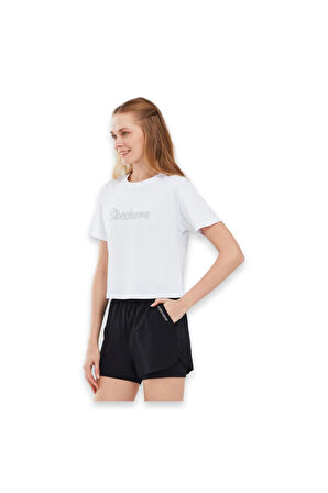 Skechers S241212 Graphic W Sleeve Beyaz Kadın T-Shirt