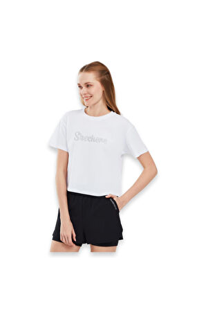 Skechers S241212 Graphic W Sleeve Beyaz Kadın T-Shirt