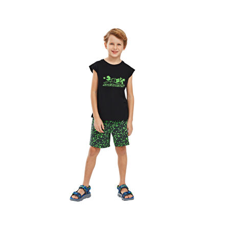 Graphic Tee B Tank Top Büyük Erkek Çocuk Siyah Tshirt SK241117-001