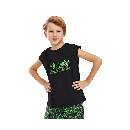 Graphic Tee B Tank Top Büyük Erkek Çocuk Siyah Tshirt SK241117-001
