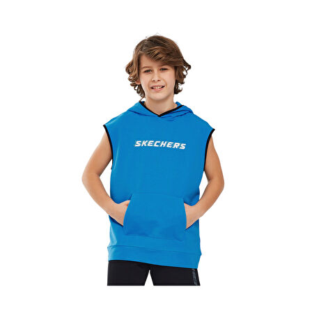 Lightweight Fleece Two Yarn B Sleeveless Hoodie Sweatshirt Büyük Erkek Çocuk Mavi Sweatshirt SK24111