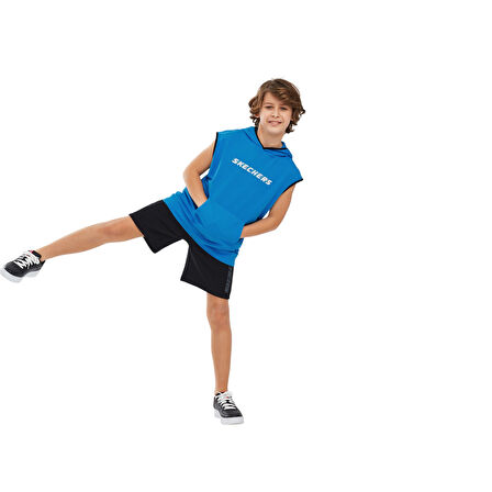 Lightweight Fleece Two Yarn B Sleeveless Hoodie Sweatshirt Büyük Erkek Çocuk Mavi Sweatshirt SK24111