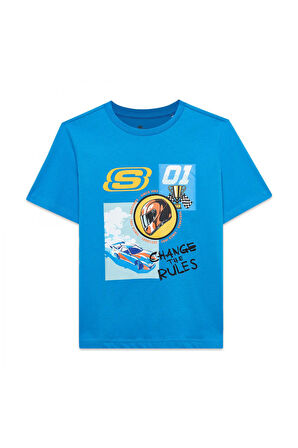 Skechers Sk2510113 B Regular Fit Graphic Tee Mavi Çocuk T-Shirt