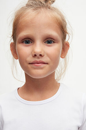 Beyaz Basic Mevsimlik Likralı Uzun Kollu Kız Çocuk Tişört