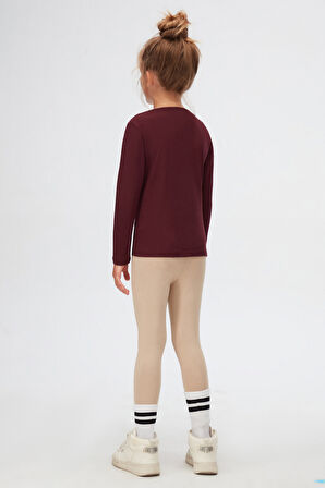 Vişne Çürüğü Kız Çocuk Düz Basıc Likralı Uzun Kol Tişört