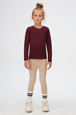 Vişne Çürüğü Kız Çocuk Düz Basıc Likralı Uzun Kol Tişört