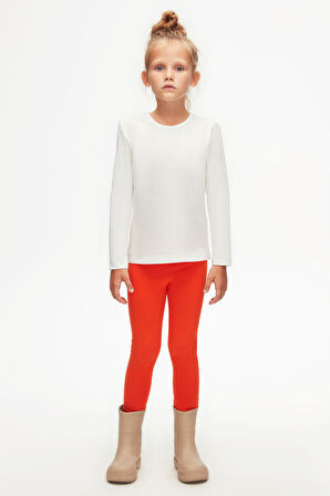 Ekru Basic Mevsimlik Likralı Uzun Kollu Kız Çocuk Tişört