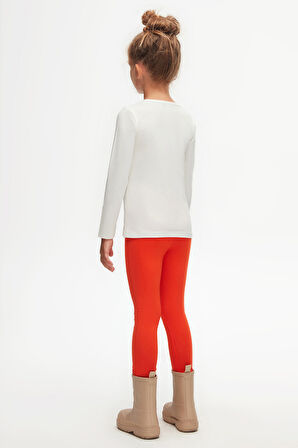 Ekru Basic Mevsimlik Likralı Uzun Kollu Kız Çocuk Tişört