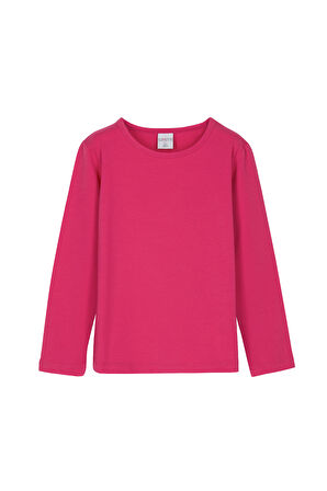 Fuşya Basic Mevsimlik Likralı Uzun Kollu Kız Çocuk Tişört