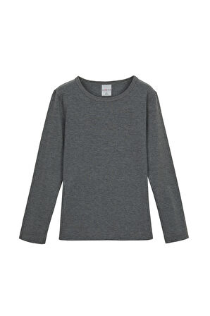 Koyu Gri Basic Mevsimlik Likralı Uzun Kollu Kız Çocuk Tişört