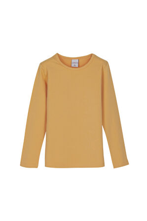 Kavun Sarı Basic Mevsimlik Likralı Uzun Kollu Kız Çocuk Tişört