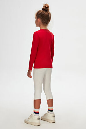 Kırmızı Basic Mevsimlik Likralı Uzun Kollu Kız Çocuk Tişört