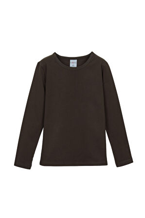 Kahverengi Basic Mevsimlik Likralı Uzun Kollu Kız Çocuk Tişört