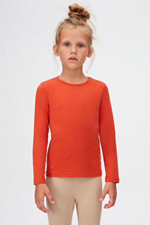 Kiremit Basic Mevsimlik Likralı Uzun Kollu Kız Çocuk Tişört