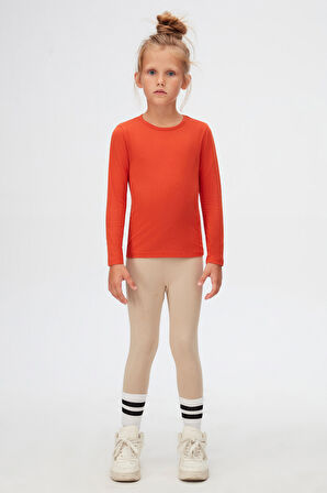 Kiremit Basic Mevsimlik Likralı Uzun Kollu Kız Çocuk Tişört