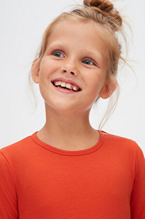 Kiremit Basic Mevsimlik Likralı Uzun Kollu Kız Çocuk Tişört