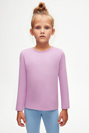 Lila Basic Mevsimlik Likralı Uzun Kollu Kız Çocuk Tişört