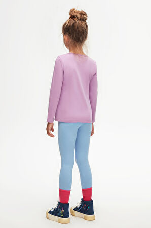 Lila Basic Mevsimlik Likralı Uzun Kollu Kız Çocuk Tişört