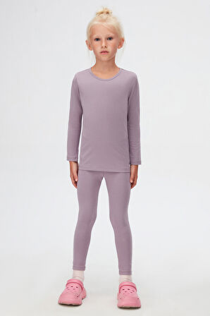 Soft Lila Kız Çocuk Düz Basıc Likralı Uzun Kol Tişört