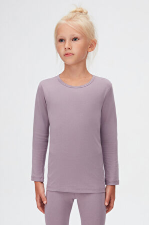Soft Lila Kız Çocuk Düz Basıc Likralı Uzun Kol Tişört