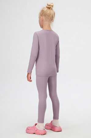 Soft Lila Kız Çocuk Düz Basıc Likralı Uzun Kol Tişört