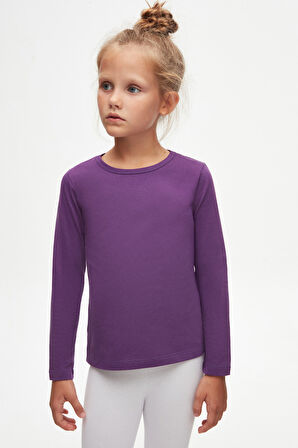 Mor Basic Mevsimlik Likralı Uzun Kollu Kız Çocuk Tişört