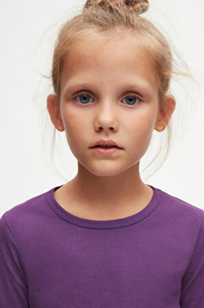 Mor Basic Mevsimlik Likralı Uzun Kollu Kız Çocuk Tişört