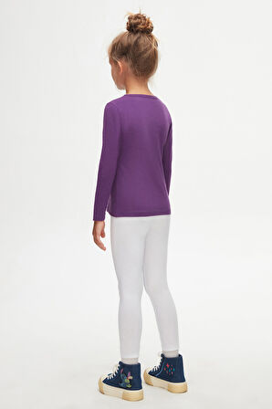 Mor Basic Mevsimlik Likralı Uzun Kollu Kız Çocuk Tişört