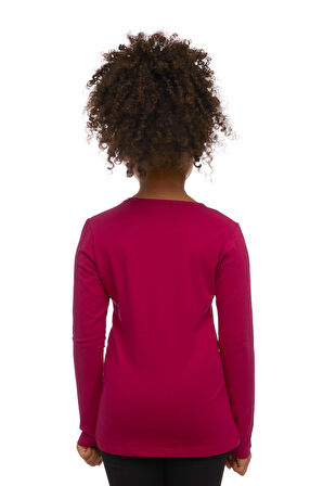 Mürdüm Basic Mevsimlik Likralı Uzun Kollu Kız Çocuk Tişört