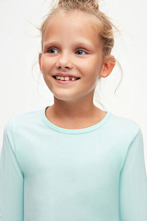 Mint Basic Mevsimlik Likralı Uzun Kollu Kız Çocuk Tişört