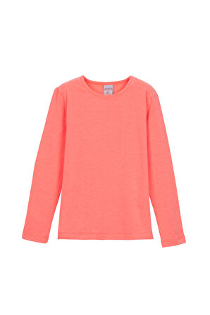 Fosfor Turuncu Basic Mevsimlik Likralı Uzun Kollu Kız Çocuk Tişört