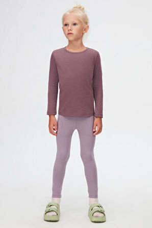 Soft Mor Kız Çocuk Düz Basıc Likralı Uzun Kol Tişört