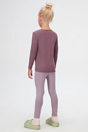 Soft Mor Kız Çocuk Düz Basıc Likralı Uzun Kol Tişört