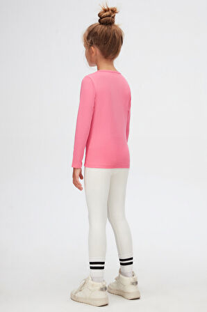 Şeker pembe Basic Mevsimlik Likralı Uzun Kollu Kız Çocuk Tişört