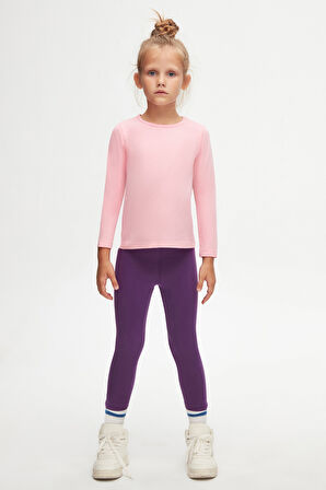 Pembe Basic Mevsimlik Likralı Uzun Kollu Kız Çocuk Tişört