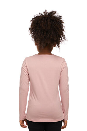 Pudra Pembe Basic Mevsimlik Likralı Uzun Kollu Kız Çocuk Tişört