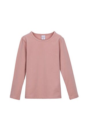 Koyu Pudra Basic Mevsimlik Likralı Uzun Kollu Kız Çocuk Tişört