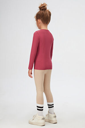 Açık Mürdüm Basic Mevsimlik Likralı Uzun Kollu Kız Çocuk Tişört