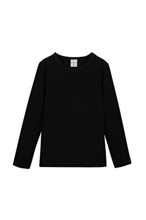 Siyah Basic Mevsimlik Likralı Uzun Kollu Kız Çocuk Tişört