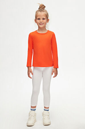 Turuncu Basic Mevsimlik Likralı Uzun Kollu Kız Çocuk Tişört