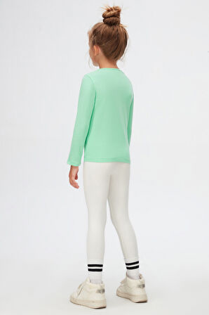 Pastel Yeşil Basic Mevsimlik Likralı Uzun Kollu Kız Çocuk Tişört