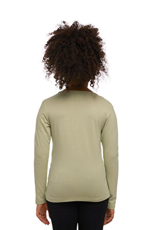 Açık Çağla Yeşil Basic Mevsimlik Likralı Uzun Kollu Kız Çocuk Tişört