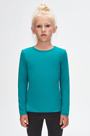 Petrol Basic Mevsimlik Likralı Uzun Kollu Kız Çocuk Tişört