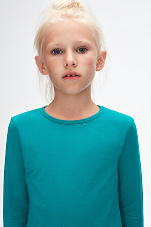 Petrol Basic Mevsimlik Likralı Uzun Kollu Kız Çocuk Tişört
