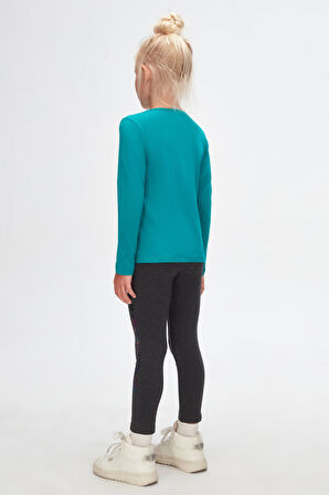 Petrol Basic Mevsimlik Likralı Uzun Kollu Kız Çocuk Tişört