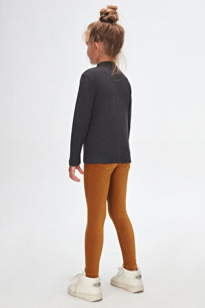 Antrasit Basic Kışlık Yarım Balıkçı Yaka Uzun Kollu Kız Çocuk Tişört