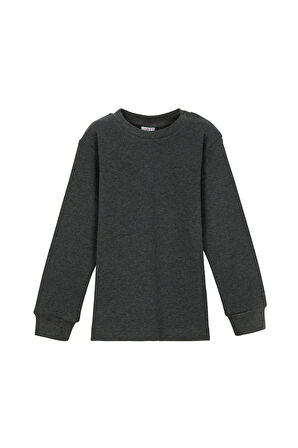 Antrasit Basic Kız Çocuk Çıtçıtlı Sıfır Yaka Kışlık Uzun Kol Tişört
