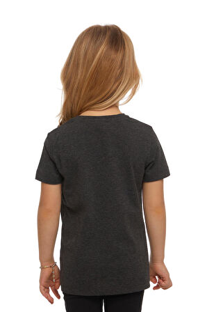Antrasit Basic Unisex Çocuk Sıfır Yaka Kısa Kollu Tişört