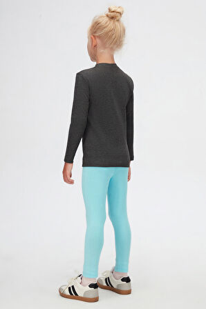 Antrasit Basic Unisex Çocuk Kışlık Sıfır Yaka Uzun Kollu Tişört